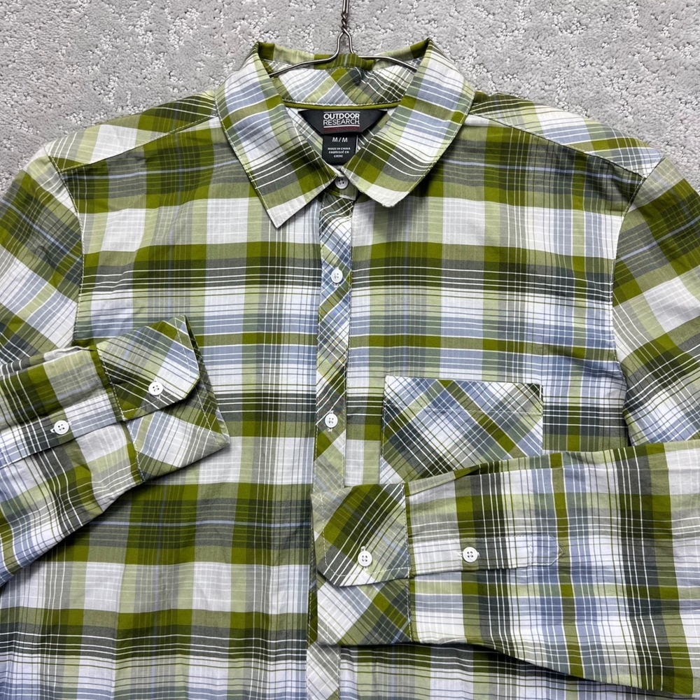 Outdoor Research Shirt Womens M Green Plaid Maitreya Long Sleeve Roll Tab Sleeve